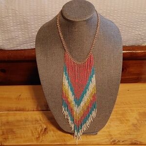 BEADED SOUTHWESTERN BOHO FRINGED NECKLACE